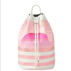 VICTORIA SECRET STRIPED CINCH BACKPACK Victoria Secret Pink Striped Cinch Drawstring Tote Backpack  main image 3